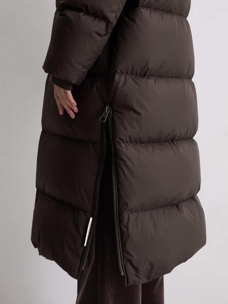 Coat, down filled, with hood, Dark Coffee