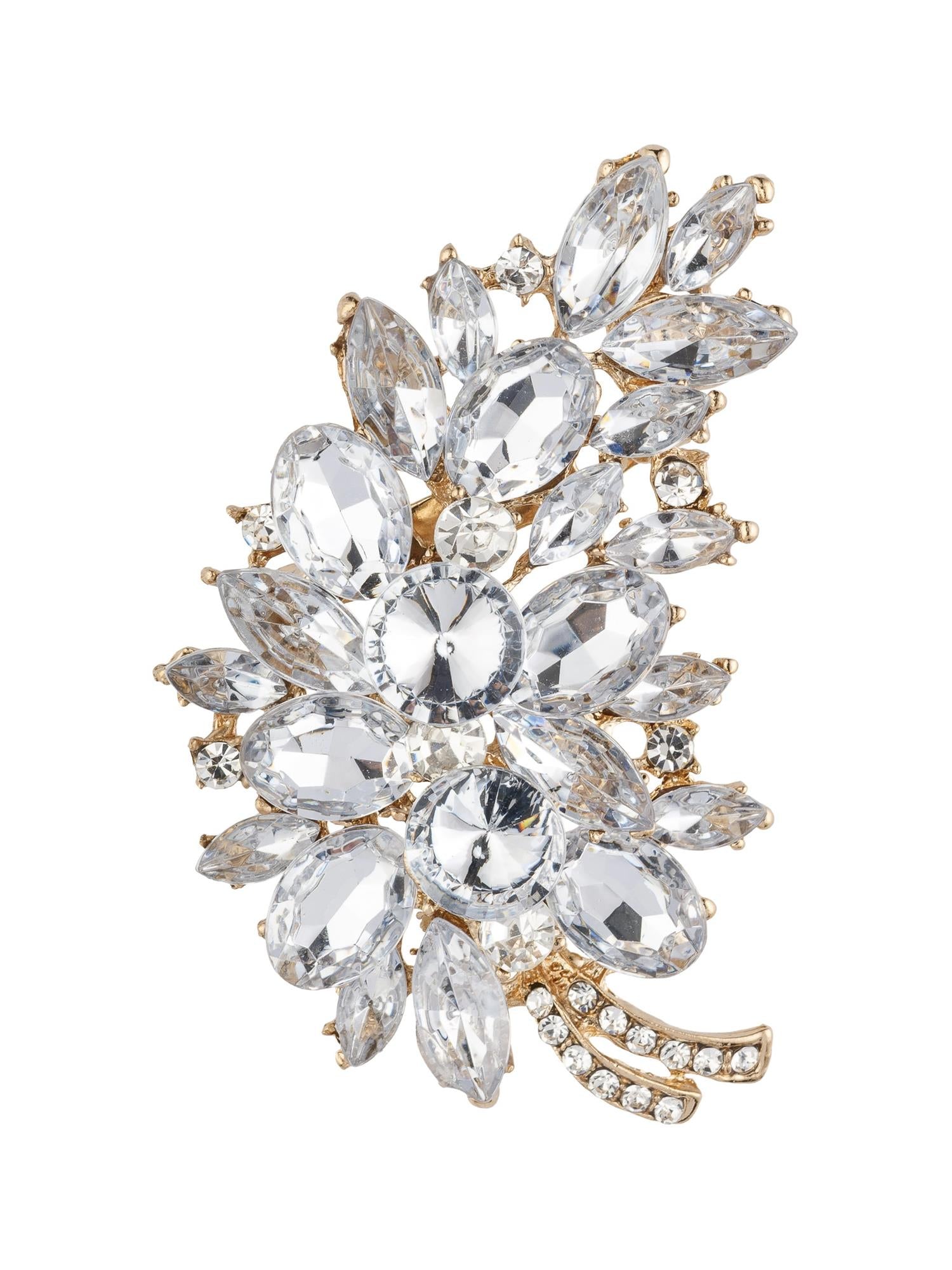 Crystal Leaf Brooch, Gold