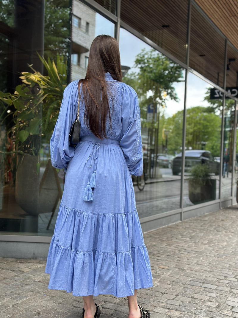Cotton Slub Midi Dress, Dusty Blue
