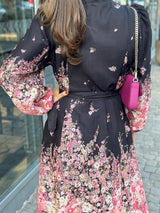 Long Dress, Black Rosa Blomster