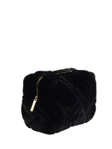 Faux Fur Quilted Make-Up Pouch Small, Black
