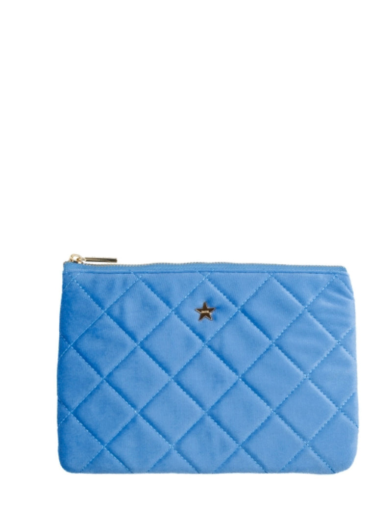 Velvet Quilted Small Pouch, Ibiza Blue