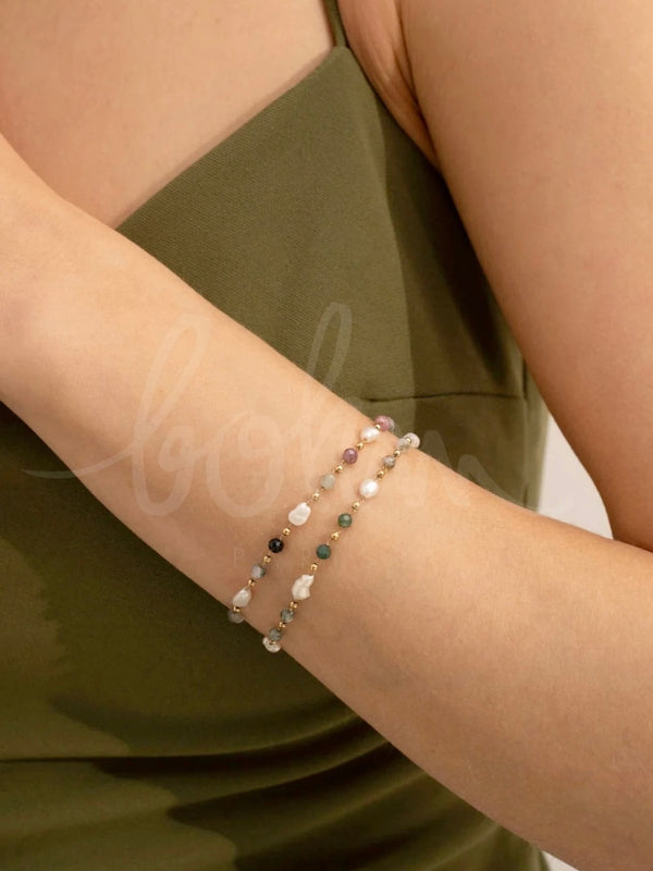 Bracelet, Natural stones, Gold/Kaki