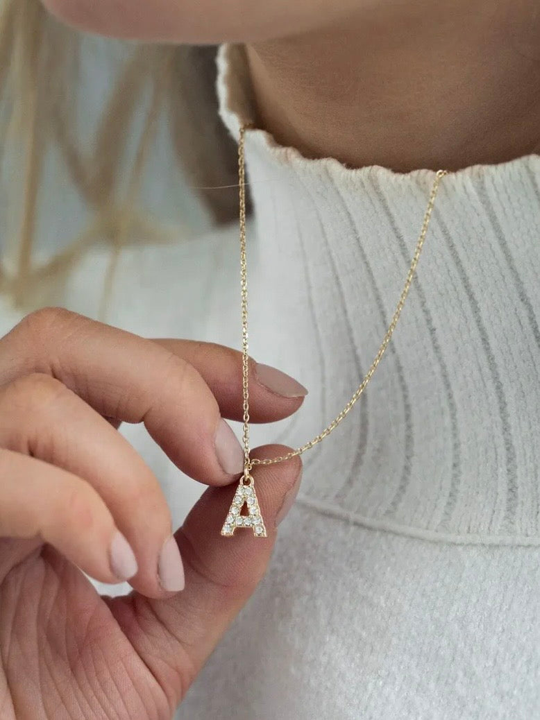 Juno - Crystal Letter Necklace Stainless Steel - A