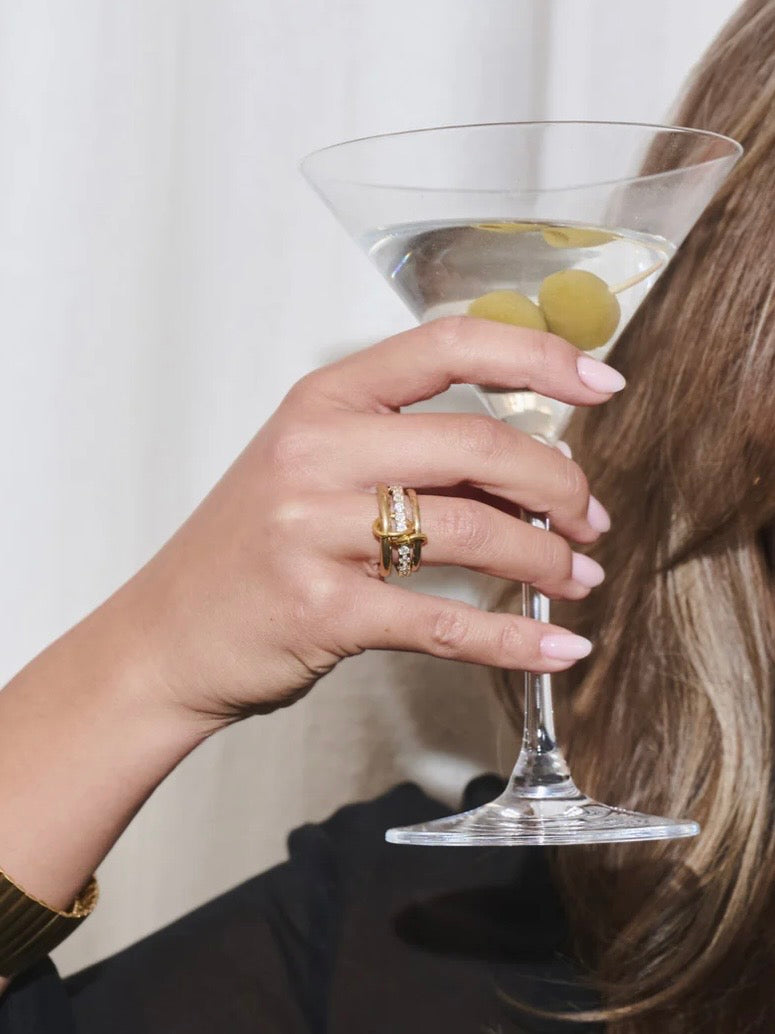 Ethel - Stacked Ring Crystal Stainless Steel - Gold / Size 18