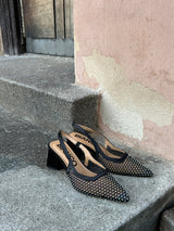 BIAMARALYN Slingback Rhinestone Mesh, Black