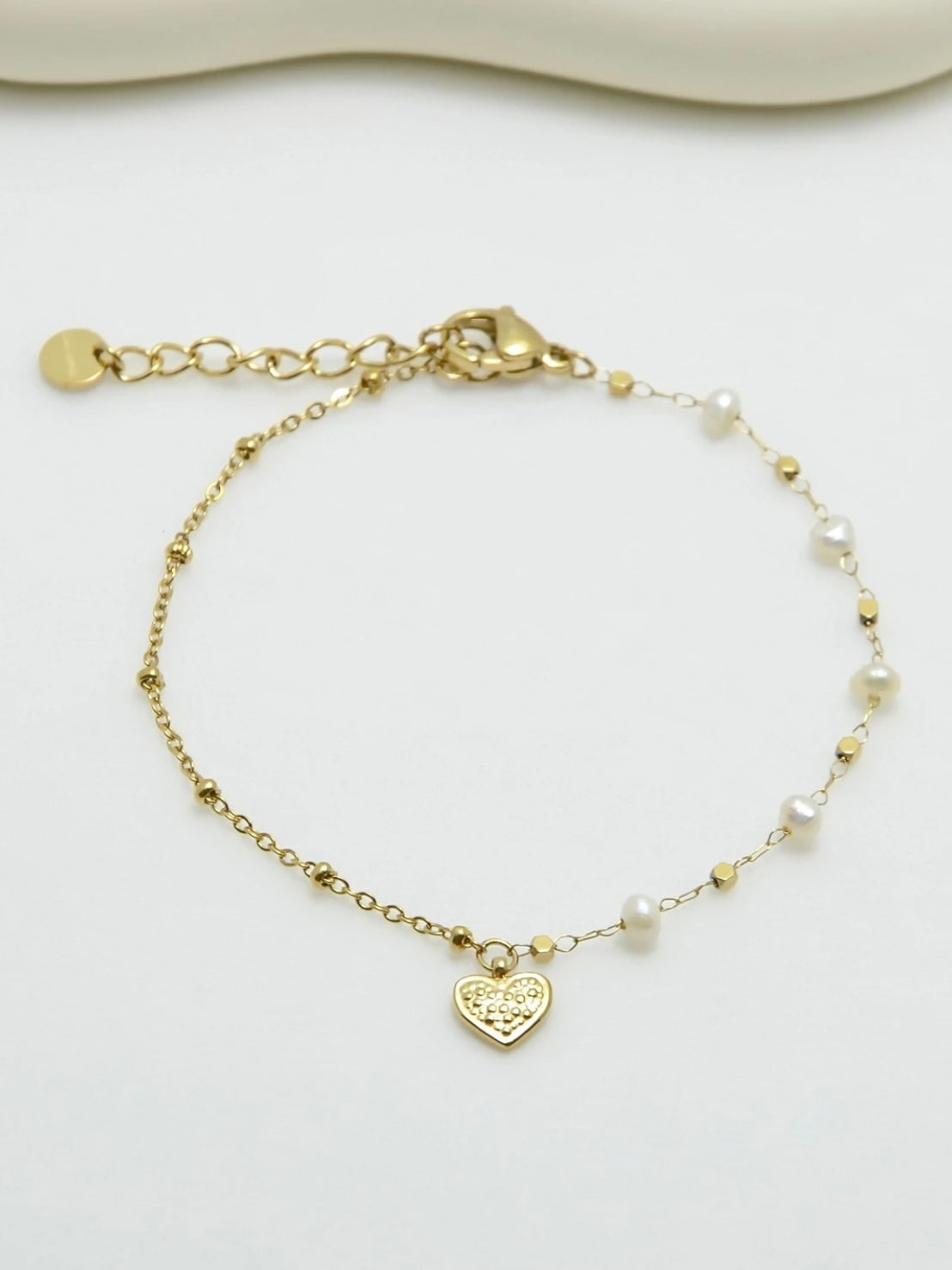 Bracelet, with cultured pears & heart pendant