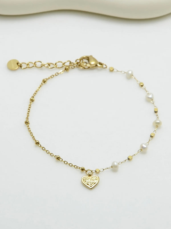 Bracelet, with cultured pears & heart pendant