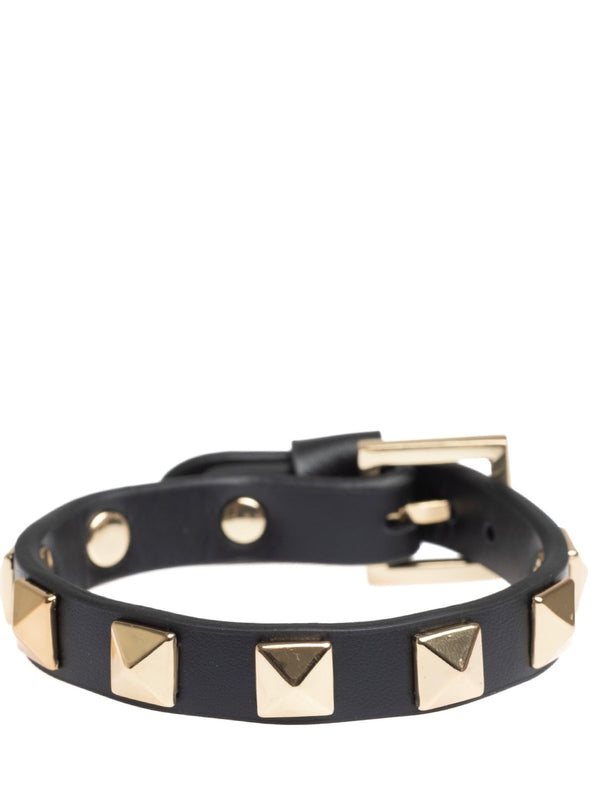 Bred Leather Stud Bracelet, Black