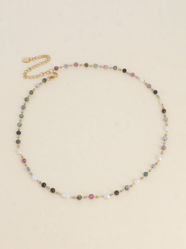 Necklace, Natural stones, Gold/Kaki