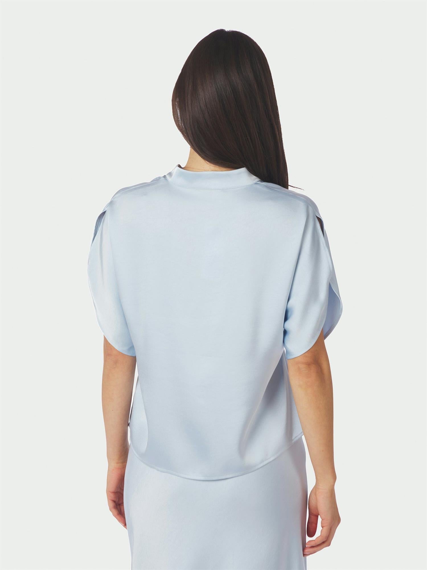 Anelle Heavy Sateen Blouse, Light Blue