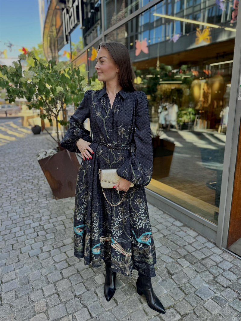 Jacquard Midi Dress, Blue Peacock