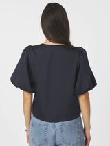 Aisa Dull Satin Blouse, Navy