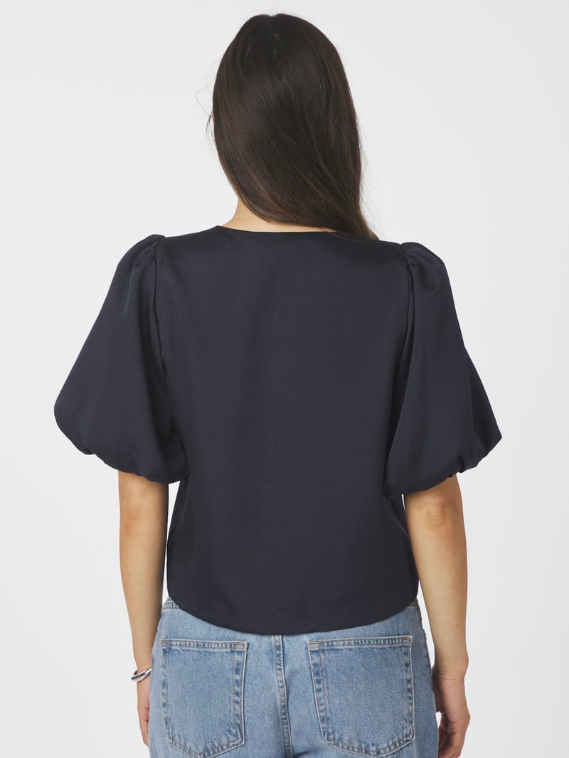 Aisa Dull Satin Blouse, Navy