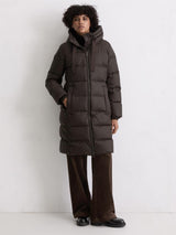 Coat, down filled, with hood, Dark Coffee