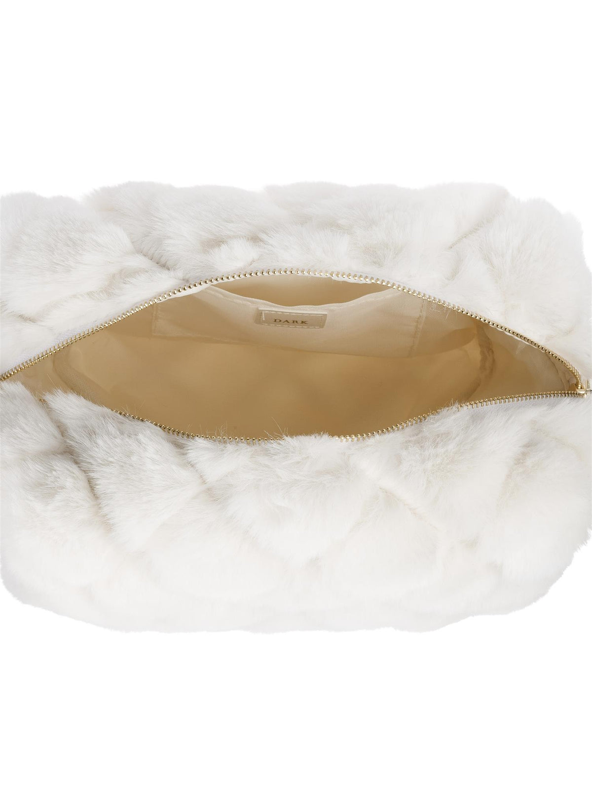 Faux Fur Quilted Make-Up Pouch Large, Off White