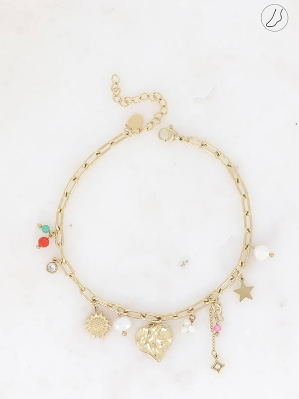 Ankle bracelet, Apple- heart, Gold