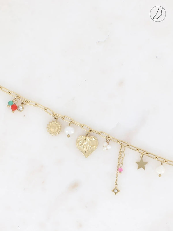 Ankle bracelet, Apple- heart, Gold