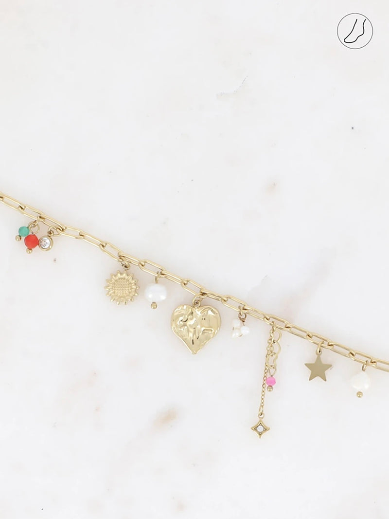 Ankle bracelet, Apple- heart, Gold