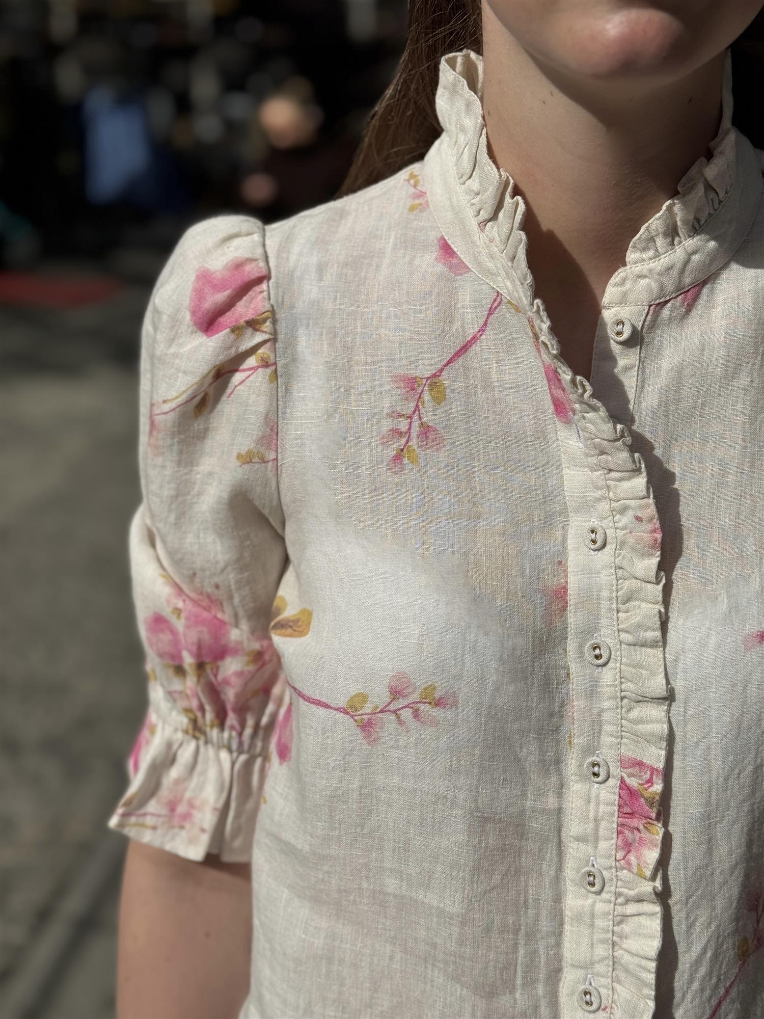 Linen Blouse, Pink Bloom
