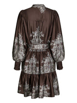 Malfida Paisley Border Dress, Dark Brown