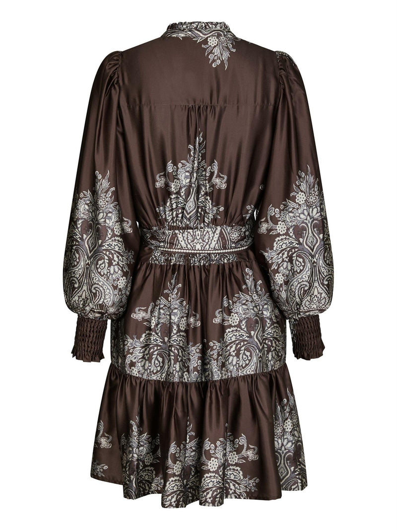 Malfida Paisley Border Dress, Dark Brown