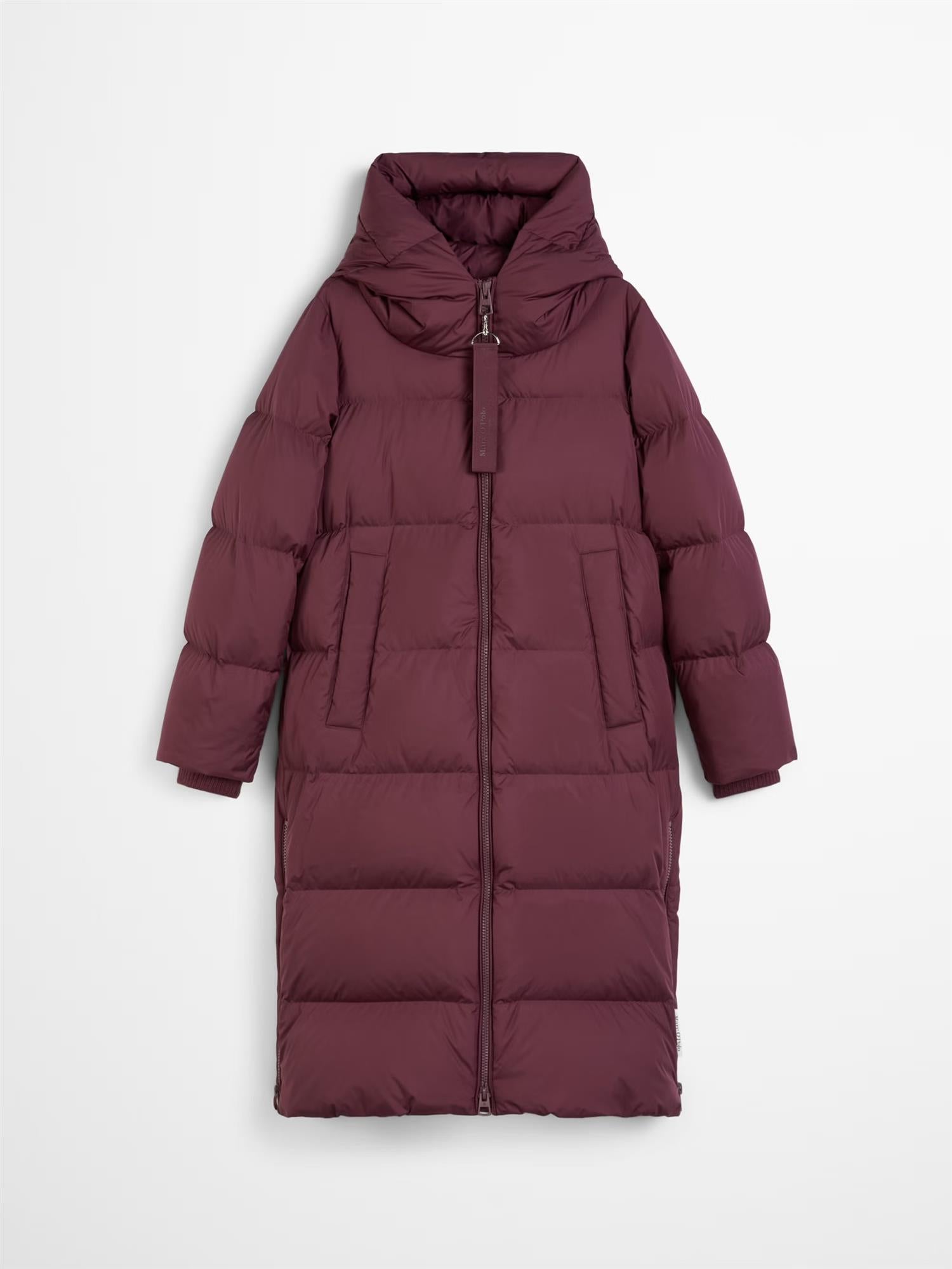 Coat, down filled, with hood, Burgunder