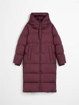 Coat, down filled, with hood, Burgunder
