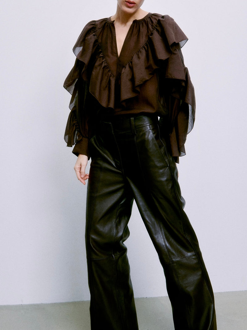 Fria Frill Blouse, Chocolate Plum