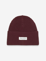 Beanie, knitted, fold-up, structured, Deep Ruby