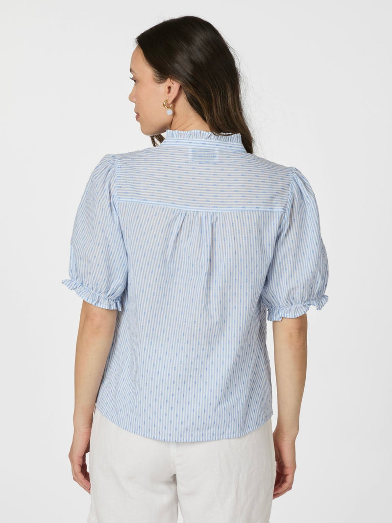 Odesa Dot Stripe Blouse, Light Blue