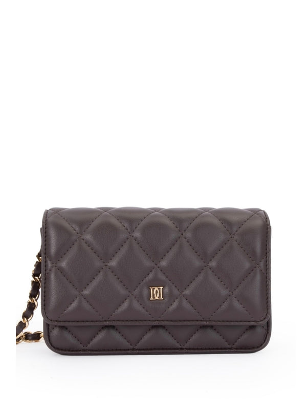 Leather Quilted Mini Bag, Chocolate Brown