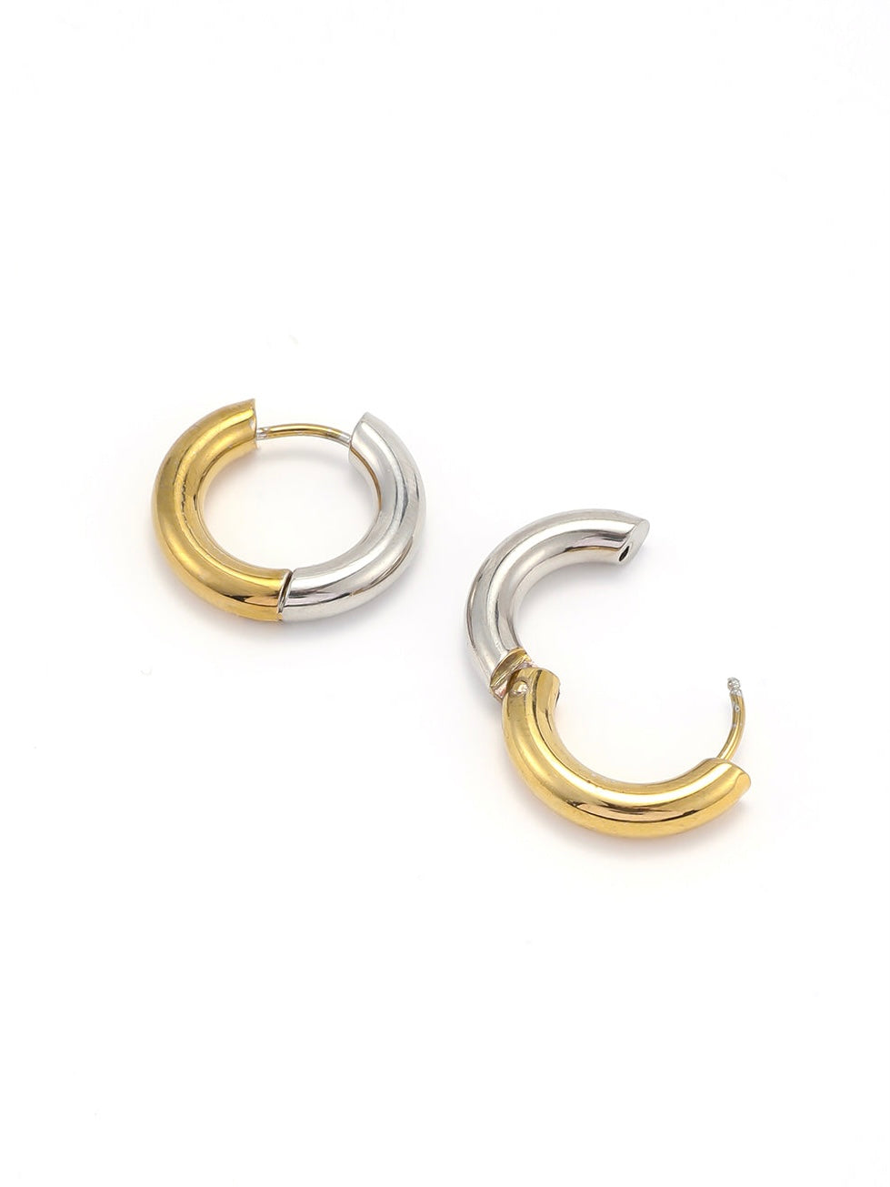 Lyn - Gold and Silver Duo Hoop Earrings Stainless - Gold