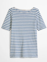 T-shirt, short sleeve, boat neck, striped Blue
