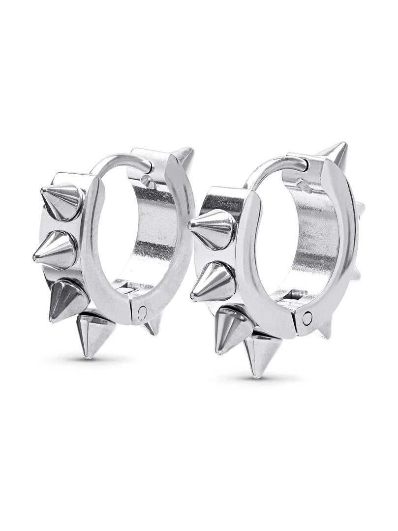Elda - Spike Hoop Earrings Stainless Steel - Silver