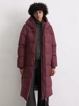Coat, down filled, with hood, Burgunder