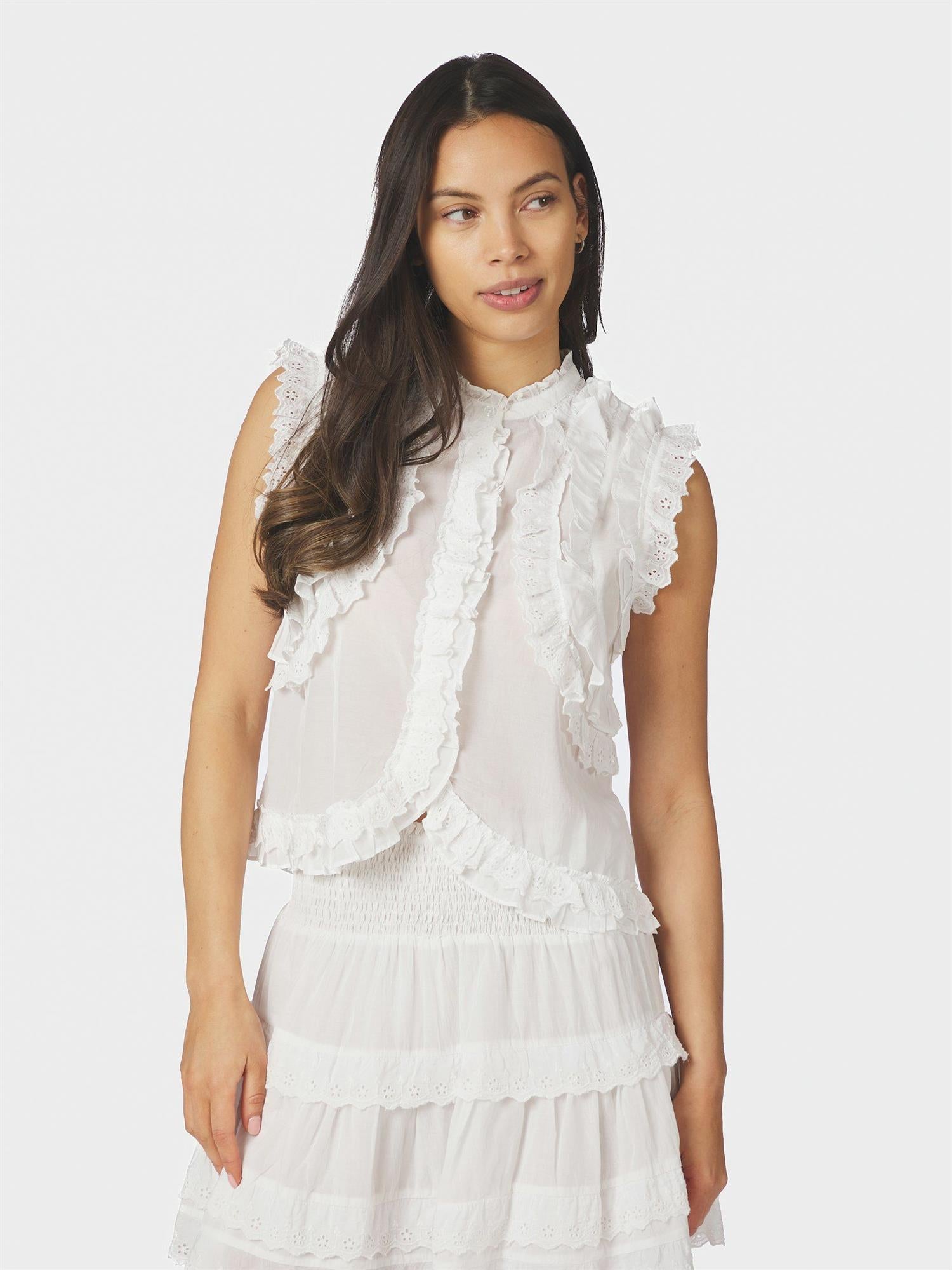 Celia Ruffle Top, White
