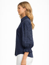 Amy Embroidered Blouse, Marine Poplin