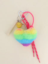 Bag Charm, Rainbow Fluffy Heart