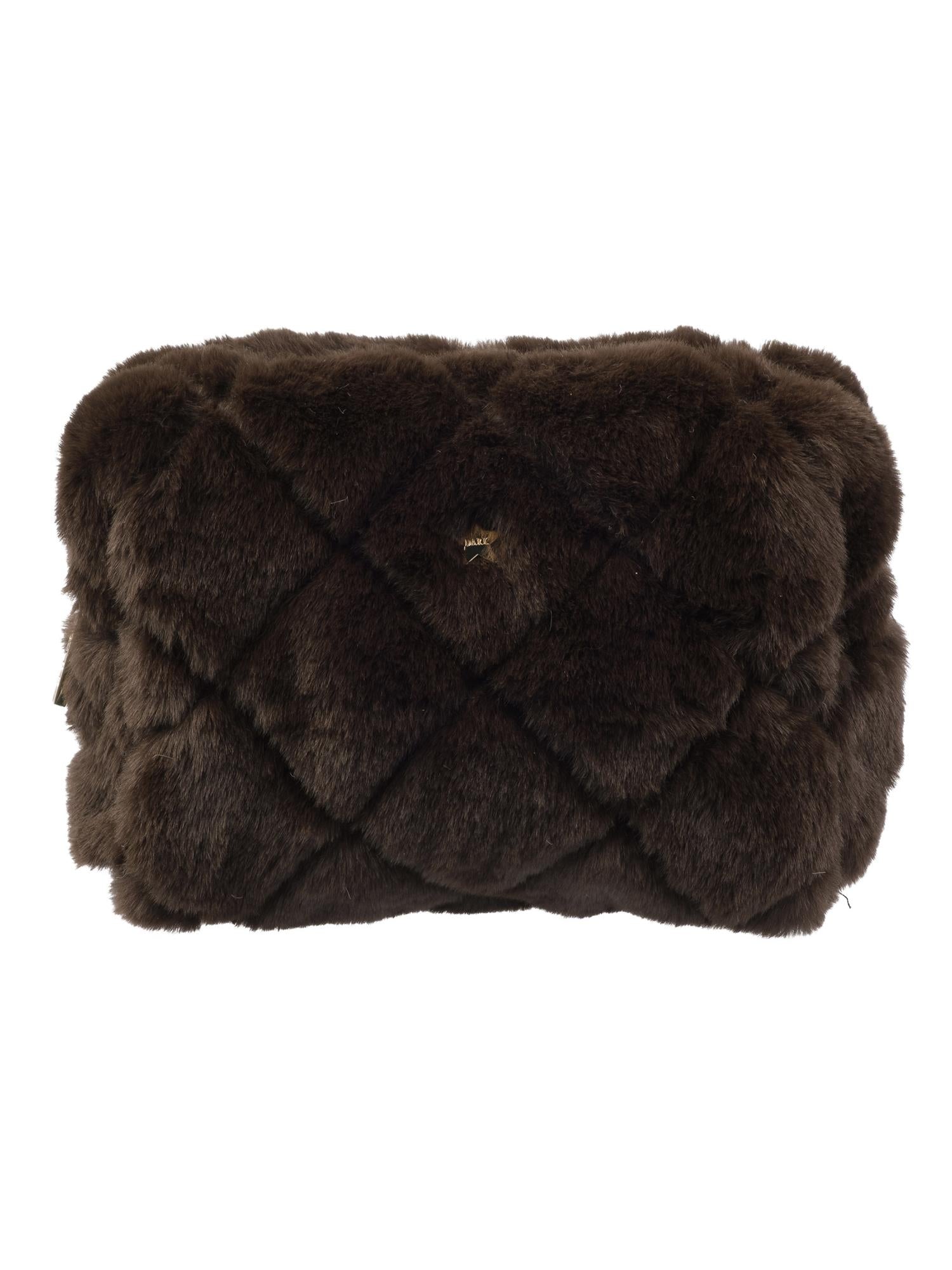 Faux Fur Quilted Make-Up Pouch Small, Brown