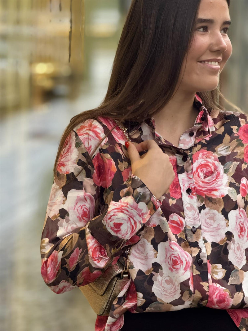 Satin Shirt, Midnight Roses