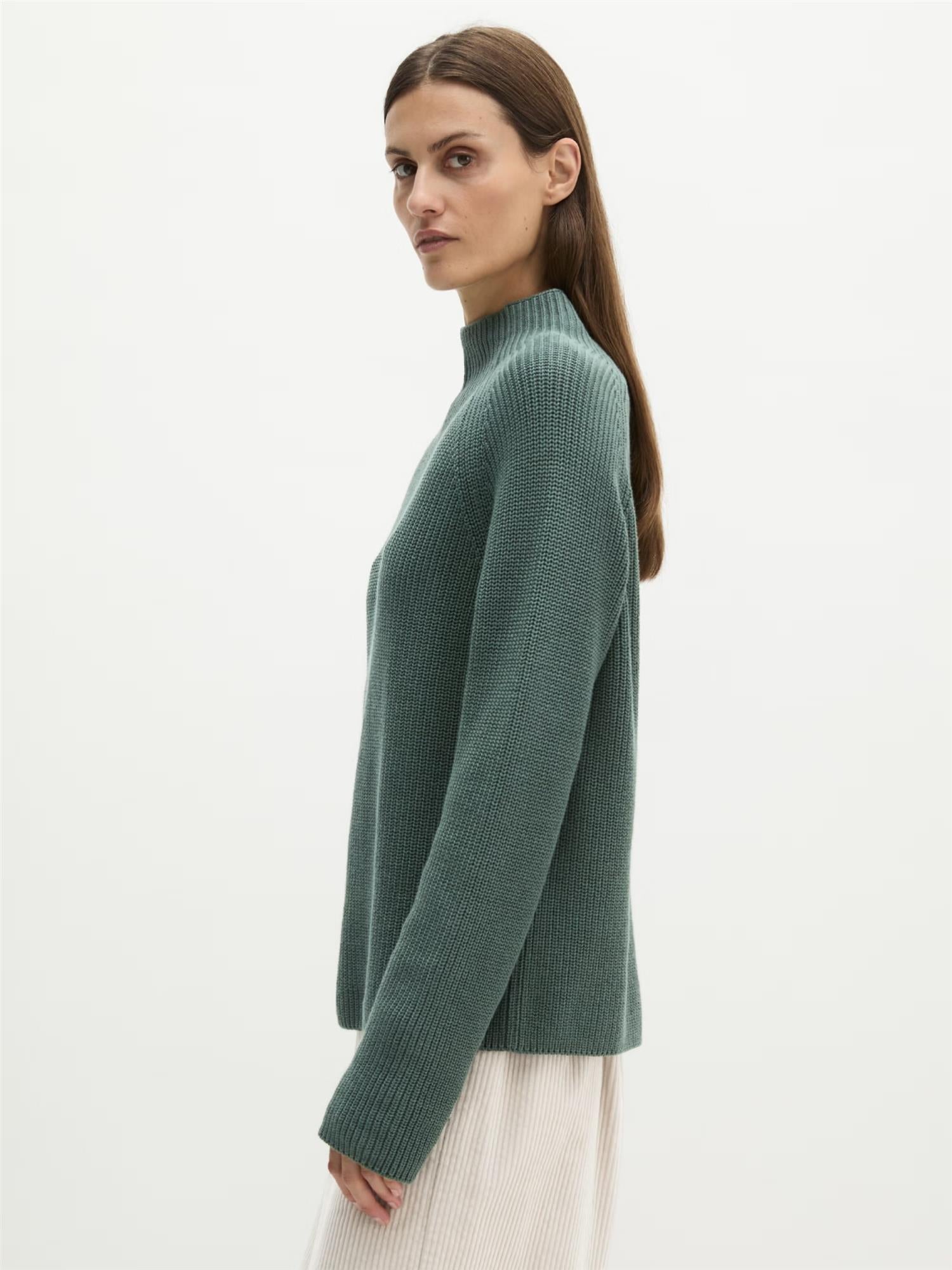Pullover, Stand-up collar, Green