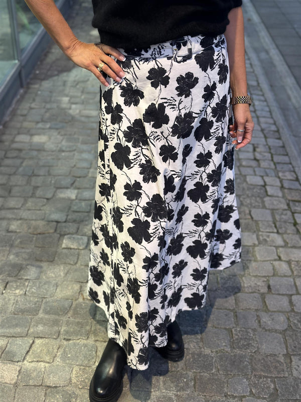 Cord Maxi Skirt, White/Black