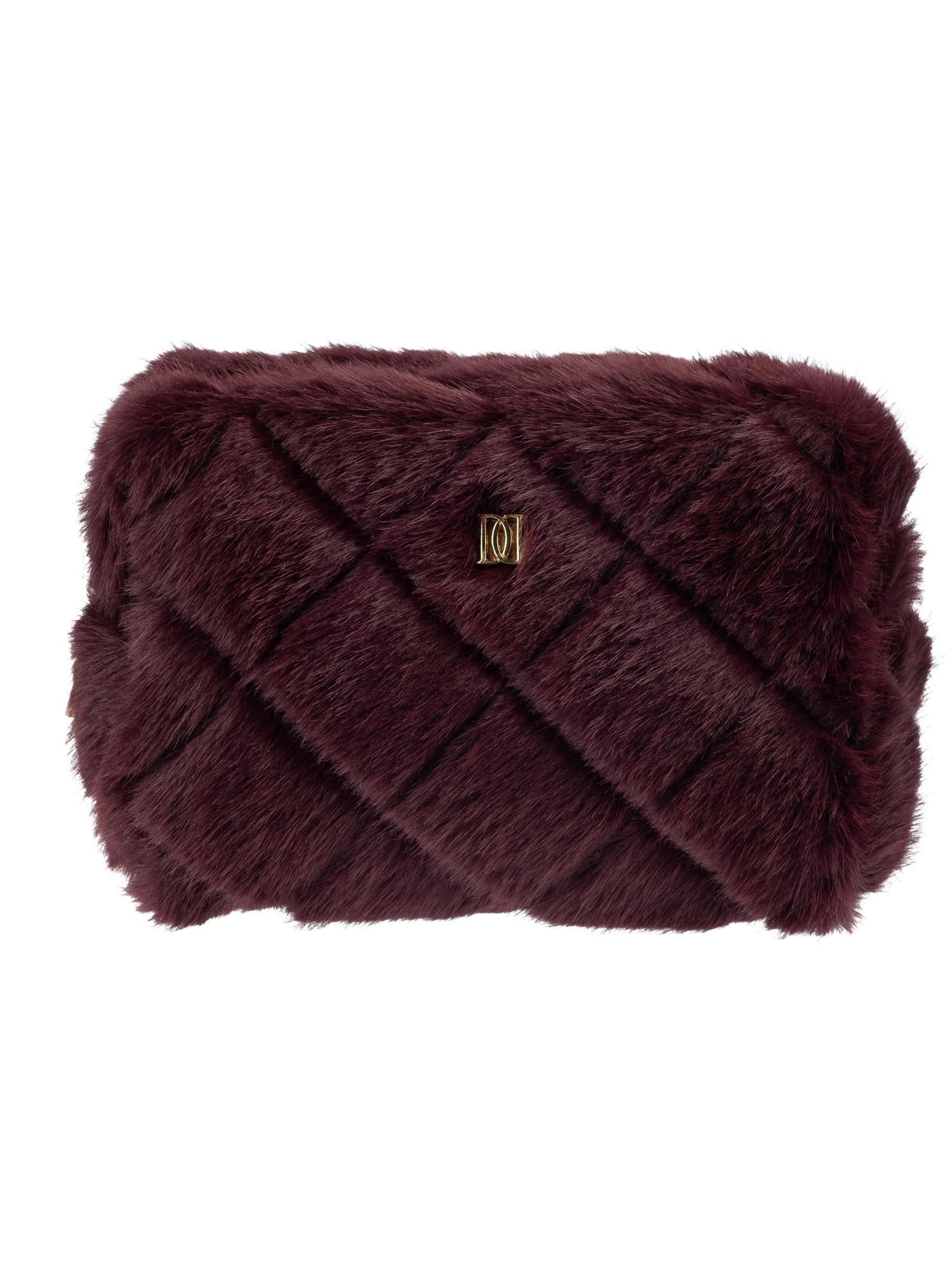 Faux Fur Quilted Make-Up Pouch Large, Bordeaux