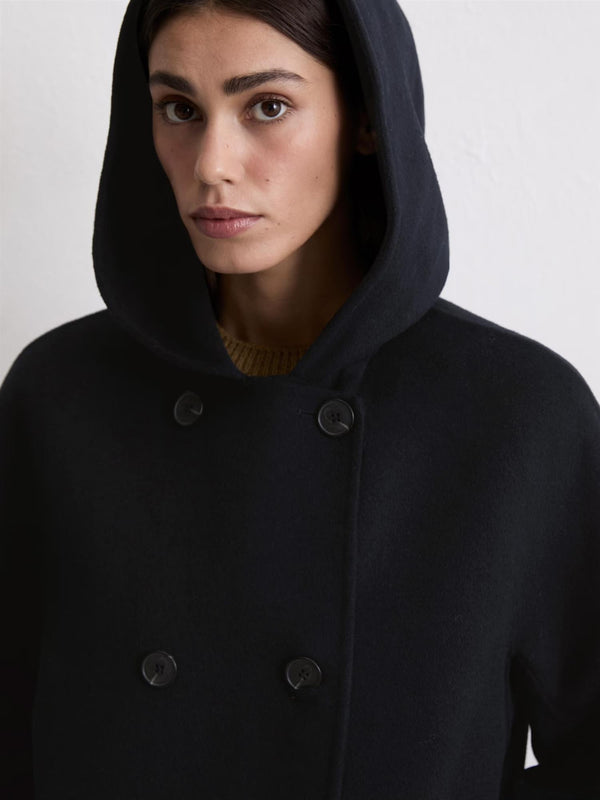 Hooded wool coat, Deep Night Blue