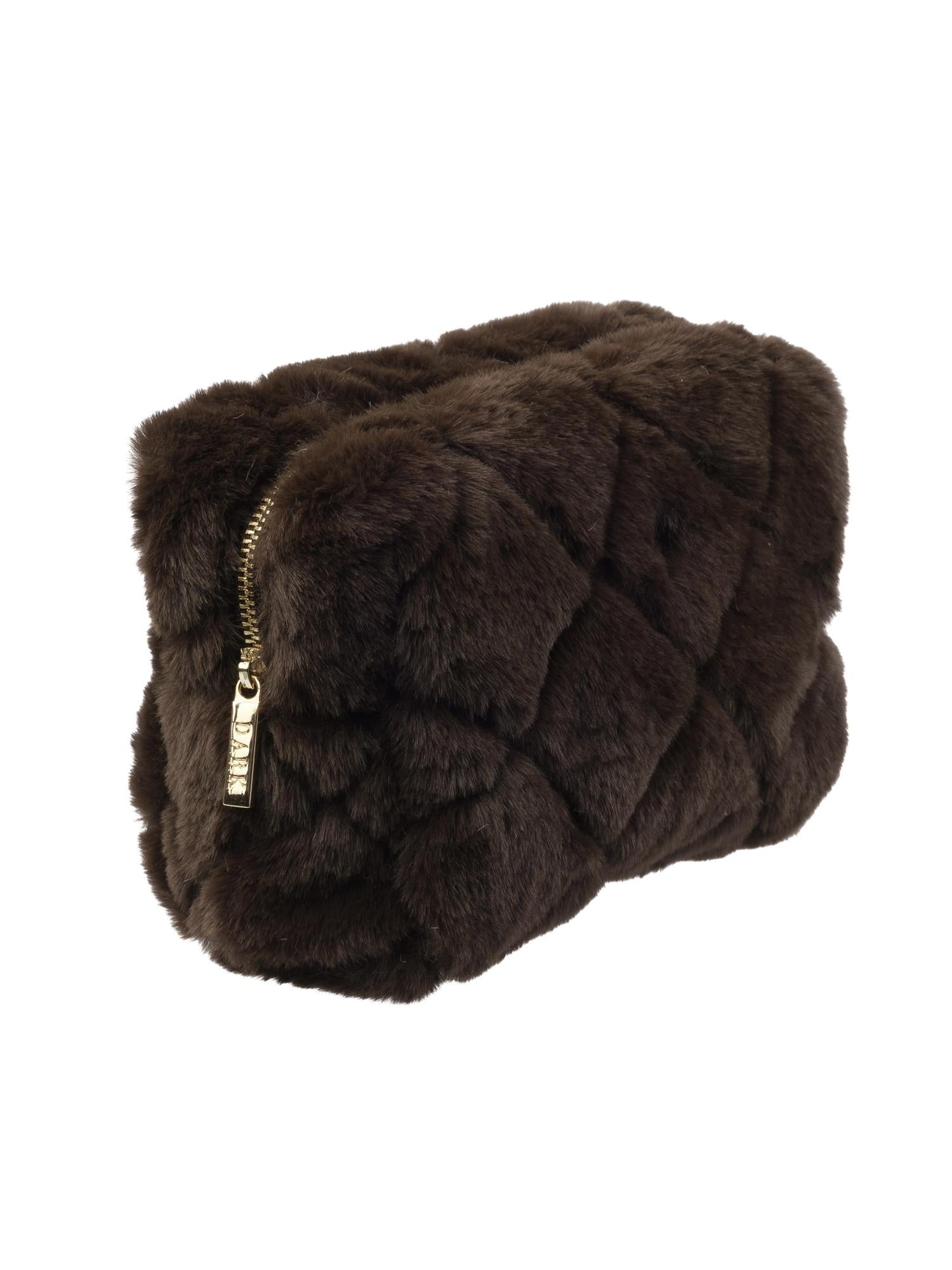 Faux Fur Quilted Make-Up Pouch Small, Brown