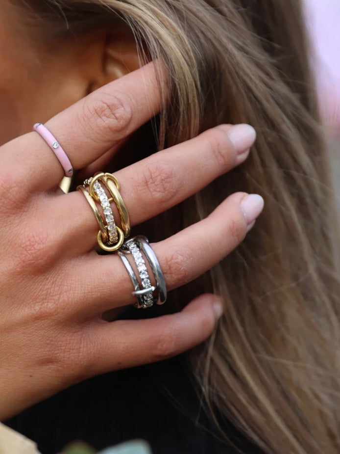 Ethel - Stacked Ring Crystal Stainless Steel - Silver / Size 18