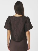 Aisa Brocade Blouse, Dark Brown