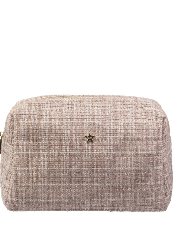 Tweed Make-Up Pouch Large, Warm Taupe