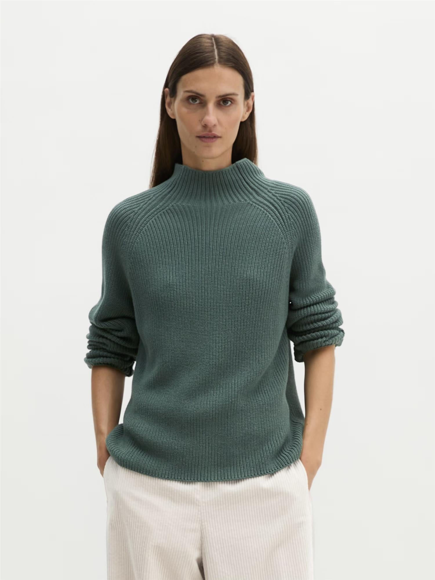 Pullover, Stand-up collar, Green